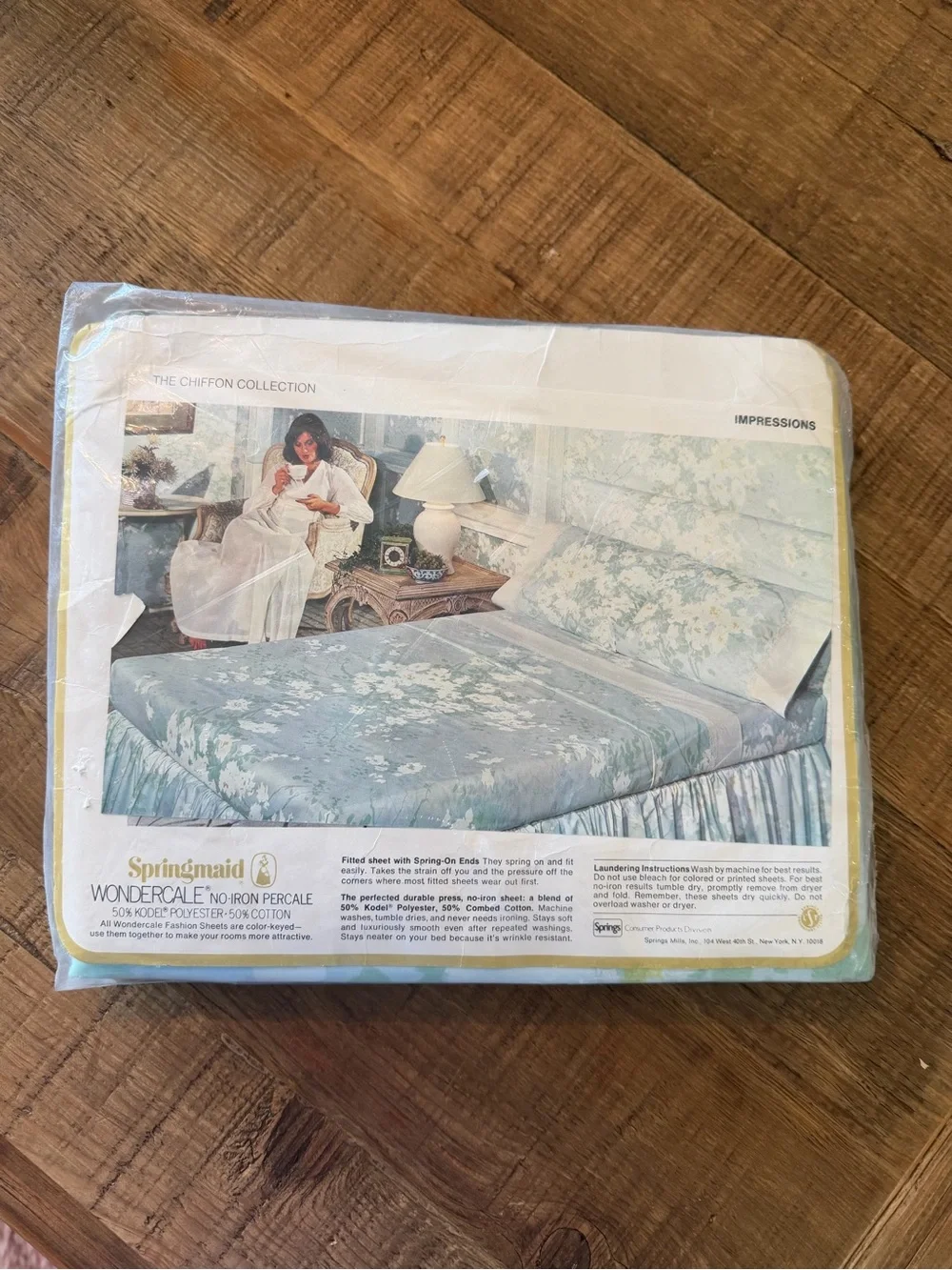 Vintage Springmaid Wondercale Floral Fitted Sheet ONLY. New. Sz-Full Blue